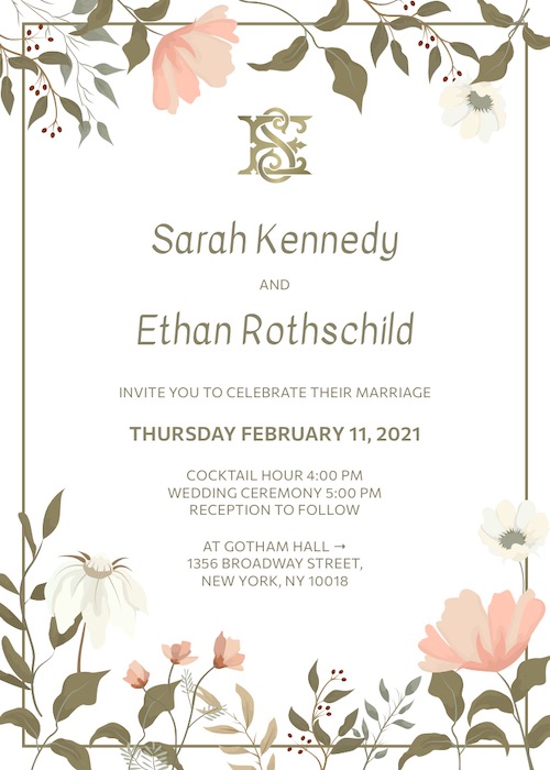 Luxury wedding bar mitzvah invitation with RSVP