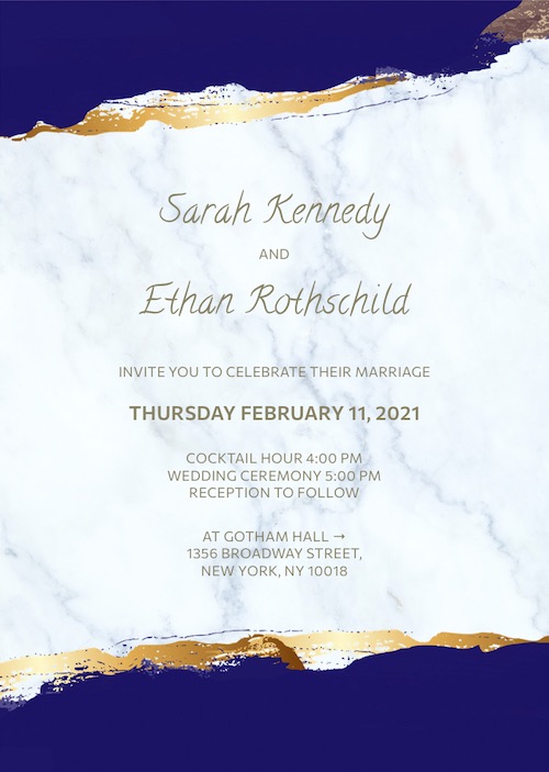 Luxury wedding bar mitzvah invitation with RSVP