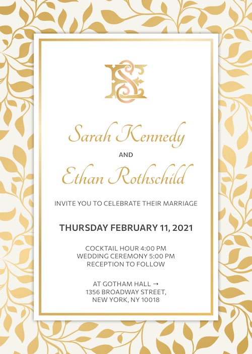 Luxury gold wedding digital  invitation with RSVP