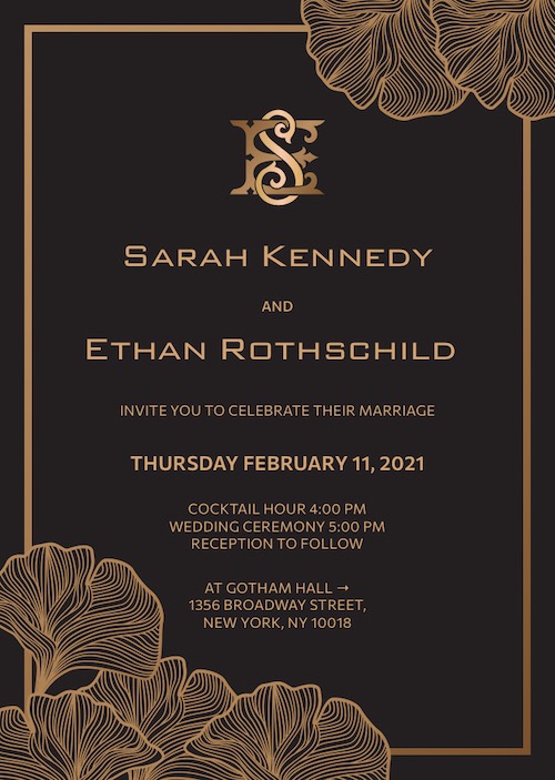 Luxury wedding bar mitzvah invitation with RSVP