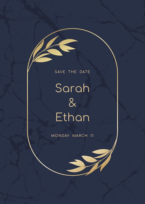 Blue elegant wedding invitation with RSVP