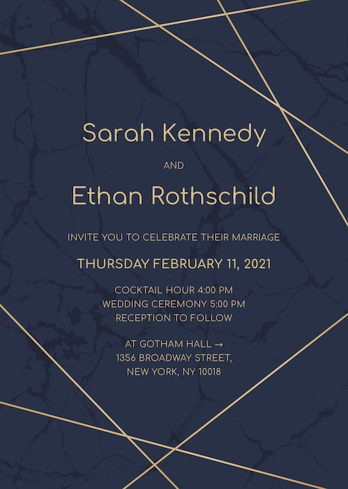 Blue luxury wedding invitation with RSVP