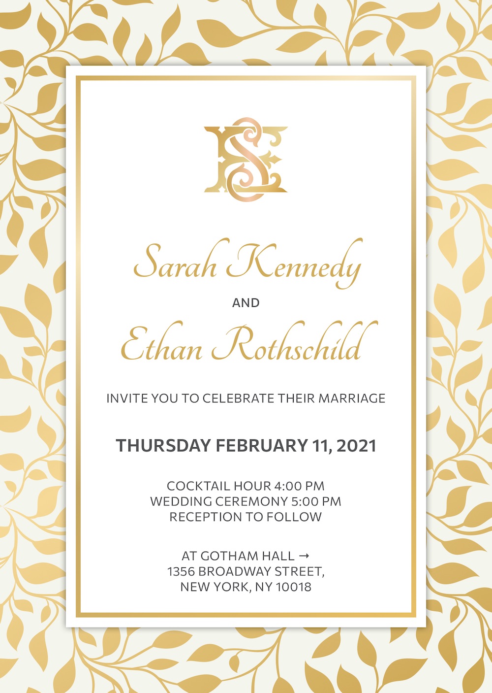 Rich gold wedding online invitation with RSVP